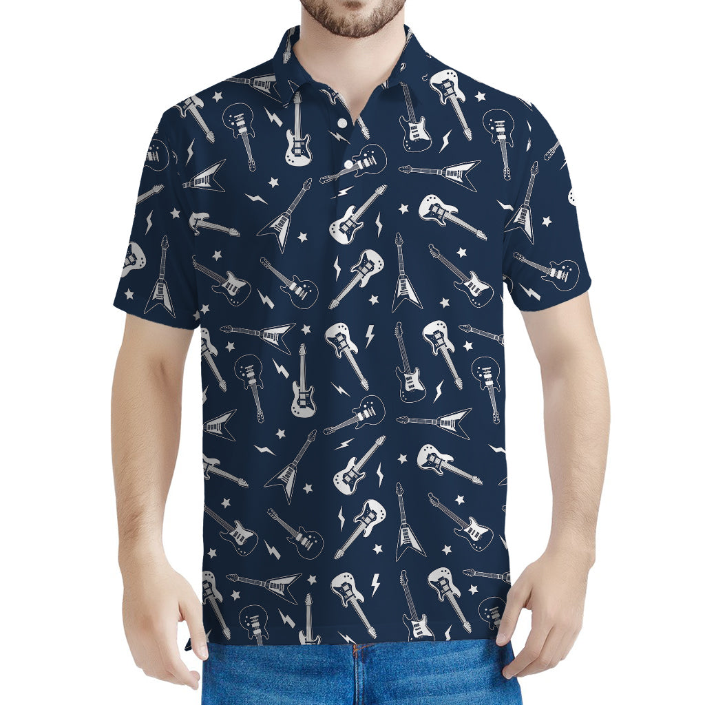 Electric Guitar Pattern Print Men's Polo Shirt