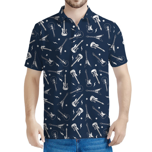 Electric Guitar Pattern Print Men's Polo Shirt
