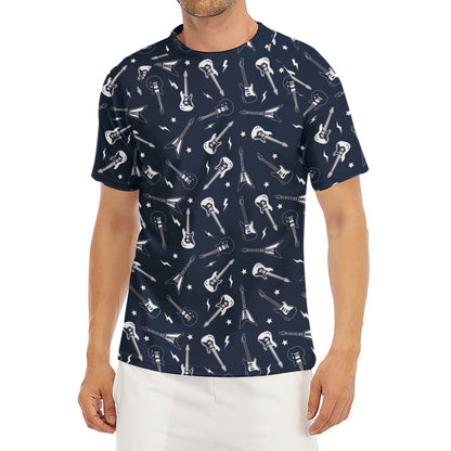 Electric Guitar Pattern Print Men's Short Sleeve Rash Guard