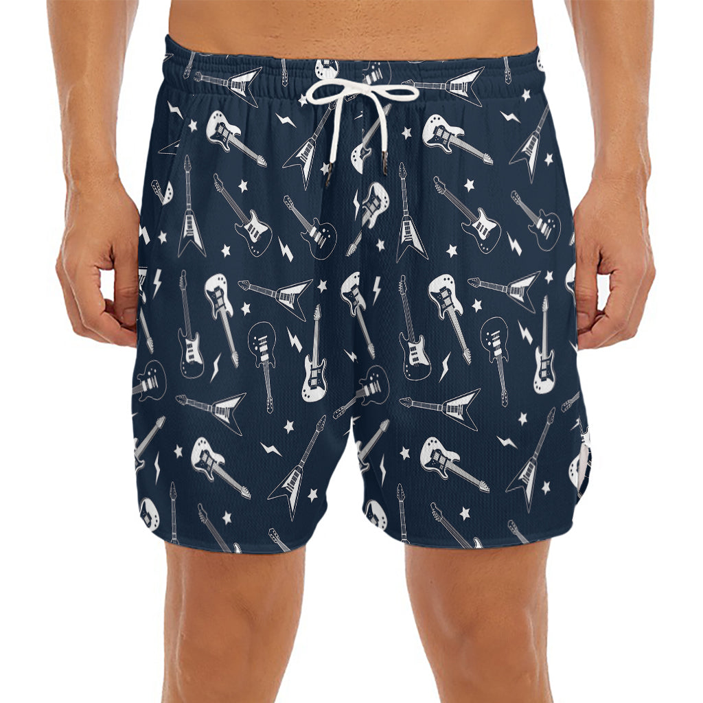 Electric Guitar Pattern Print Men's Split Running Shorts