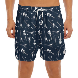 Electric Guitar Pattern Print Men's Split Running Shorts