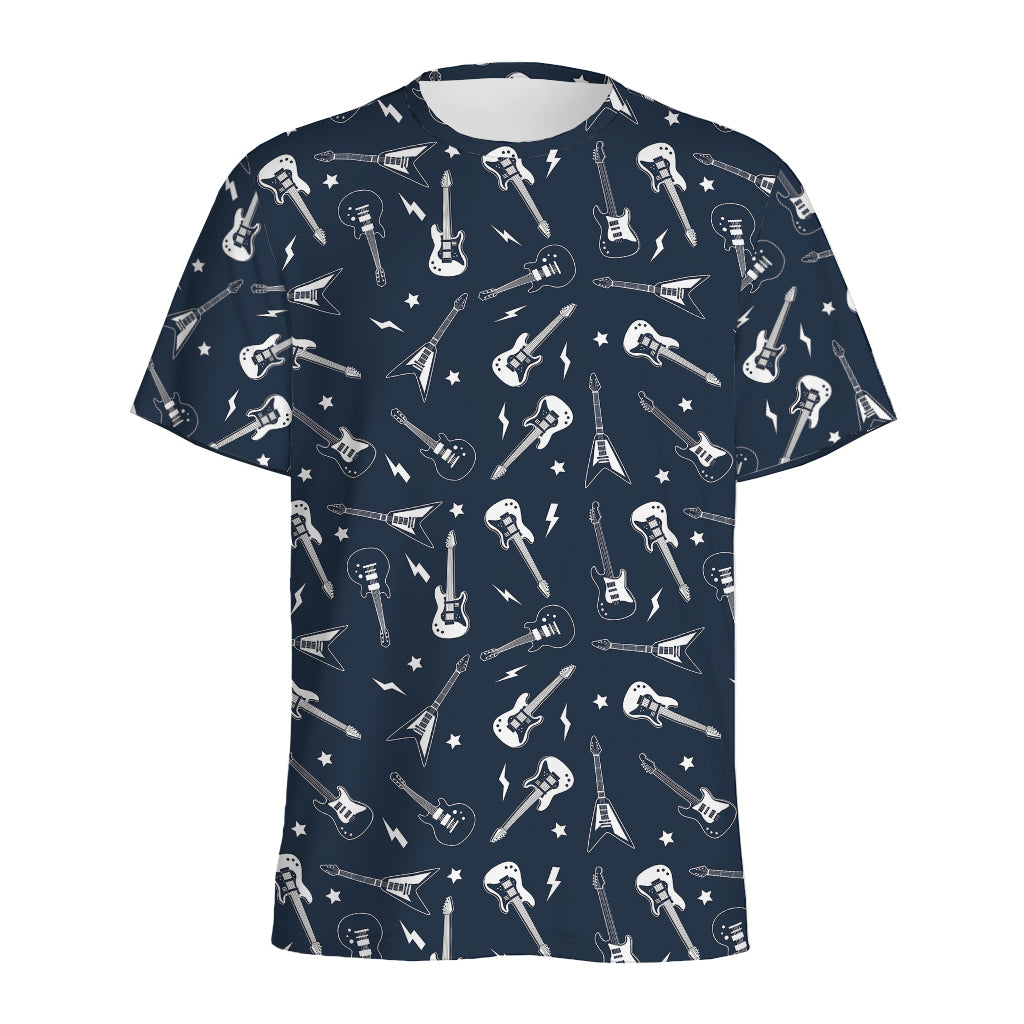 Electric Guitar Pattern Print Men's Sports T-Shirt