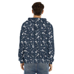 Electric Guitar Pattern Print Men's Velvet Pullover Hoodie