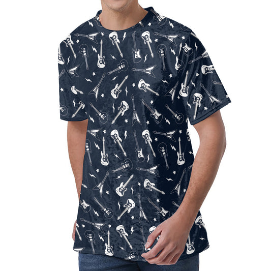 Electric Guitar Pattern Print Men's Velvet T-Shirt