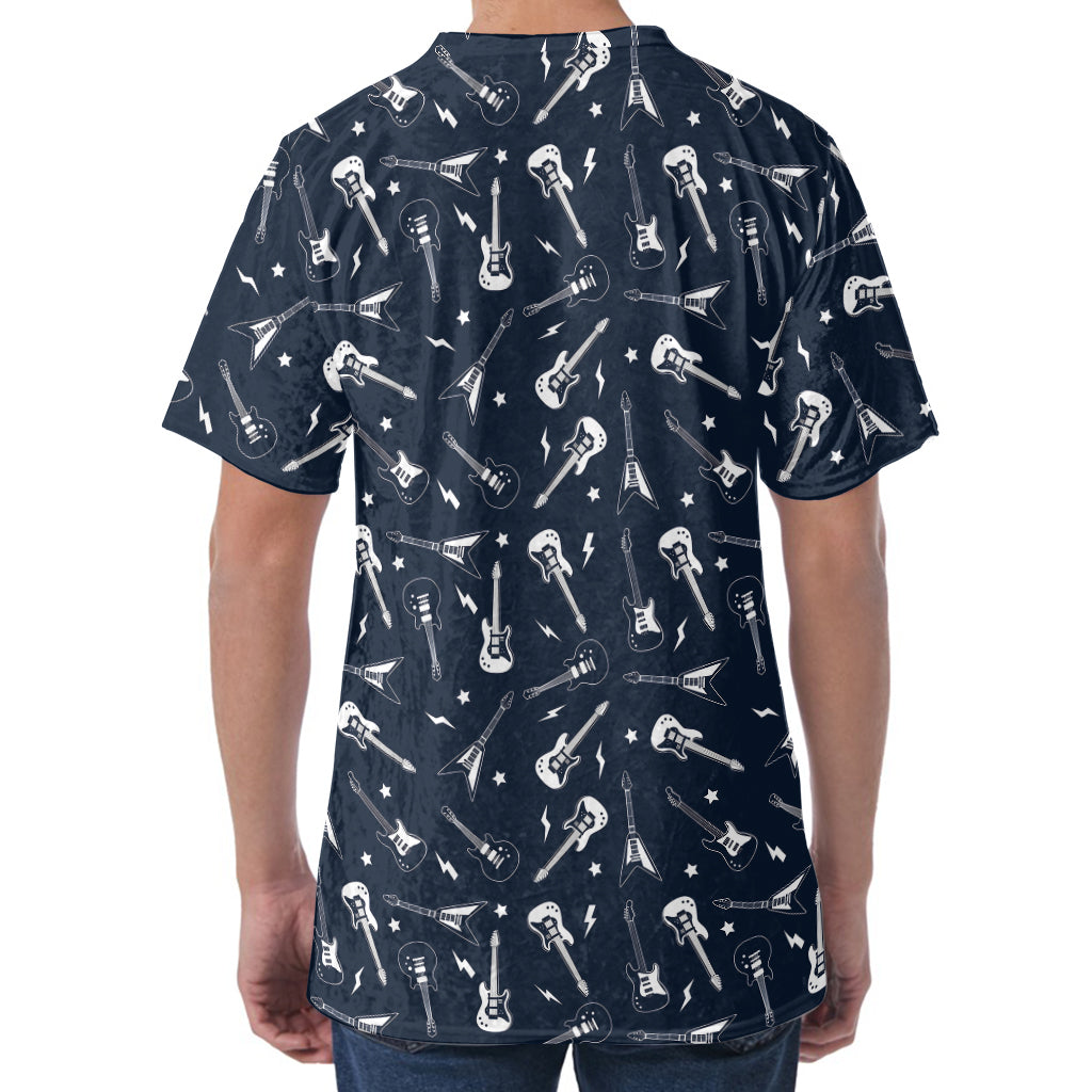 Electric Guitar Pattern Print Men's Velvet T-Shirt