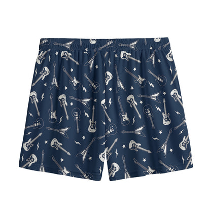 Electric Guitar Pattern Print Mesh Shorts