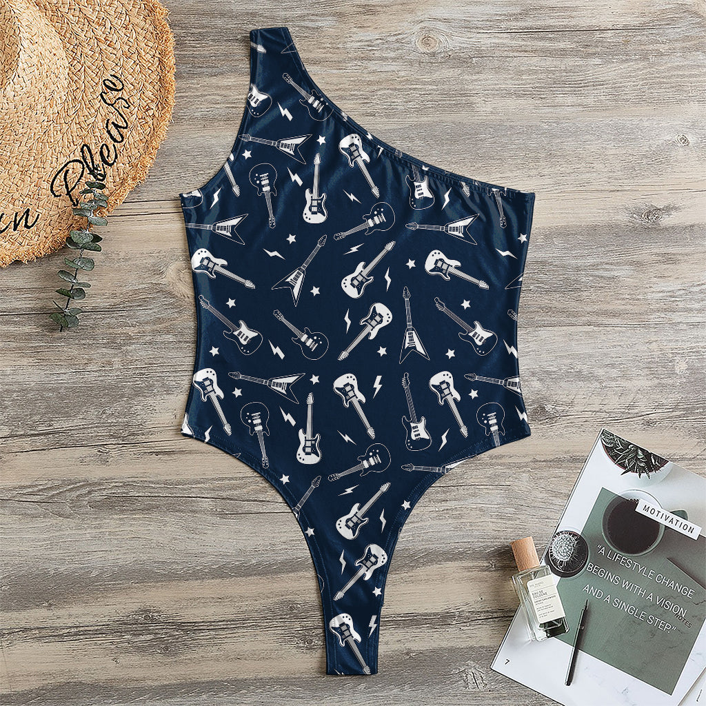 Electric Guitar Pattern Print One Shoulder Bodysuit