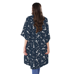 Electric Guitar Pattern Print Open Front Beach Cover Up