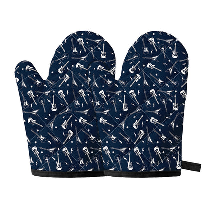 Electric Guitar Pattern Print Oven Mitts