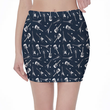 Electric Guitar Pattern Print Pencil Mini Skirt