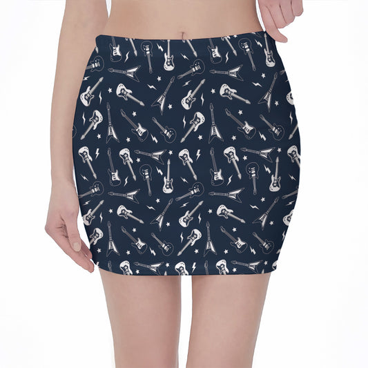 Electric Guitar Pattern Print Pencil Mini Skirt