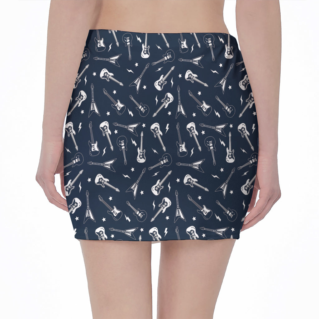 Electric Guitar Pattern Print Pencil Mini Skirt