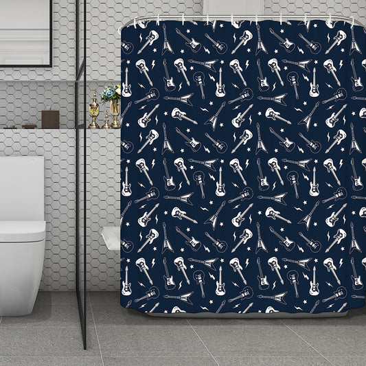 Electric Guitar Pattern Print Polyester Shower Curtain
