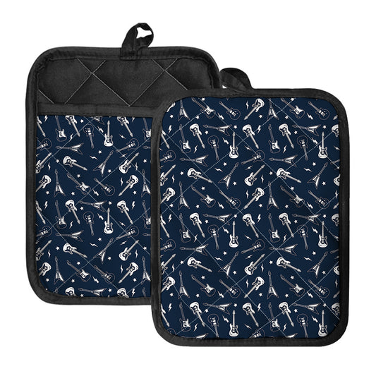 Electric Guitar Pattern Print Pot Holders With Pocket