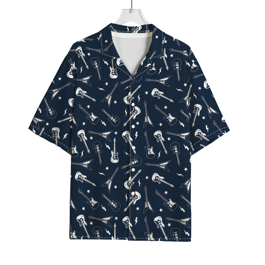 Electric Guitar Pattern Print Rayon Hawaiian Shirt