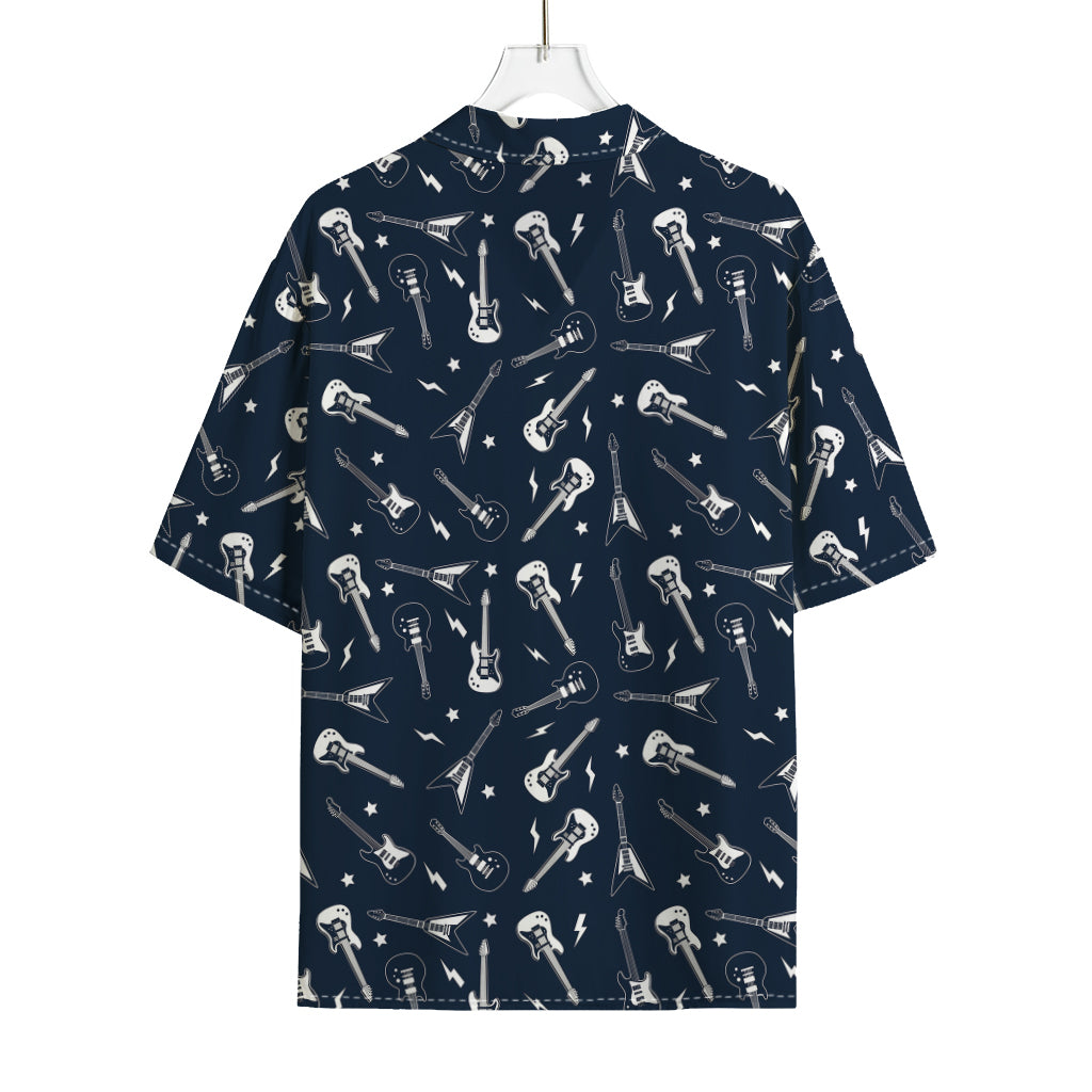 Electric Guitar Pattern Print Rayon Hawaiian Shirt