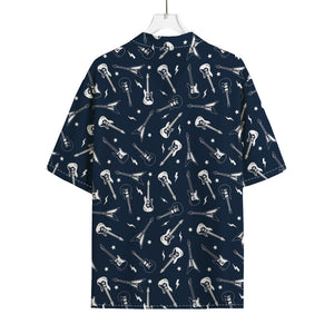 Electric Guitar Pattern Print Rayon Hawaiian Shirt