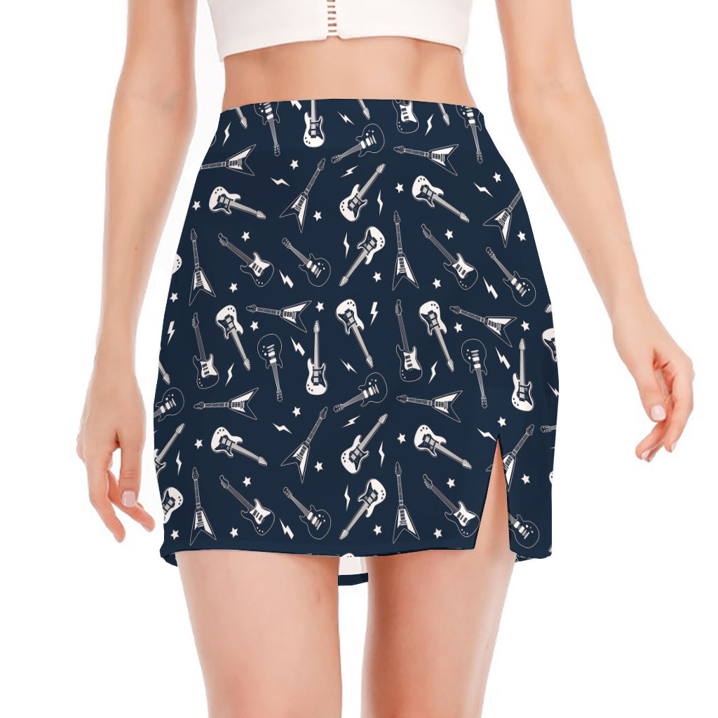 Electric Guitar Pattern Print Side Slit Mini Skirt