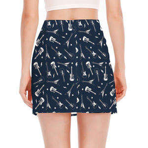 Electric Guitar Pattern Print Side Slit Mini Skirt