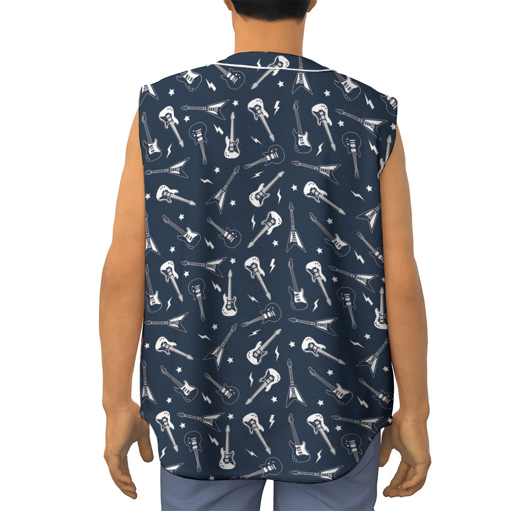 Electric Guitar Pattern Print Sleeveless Baseball Jersey