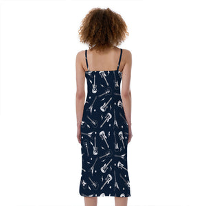 Electric Guitar Pattern Print Slim Fit Midi Cami Dress