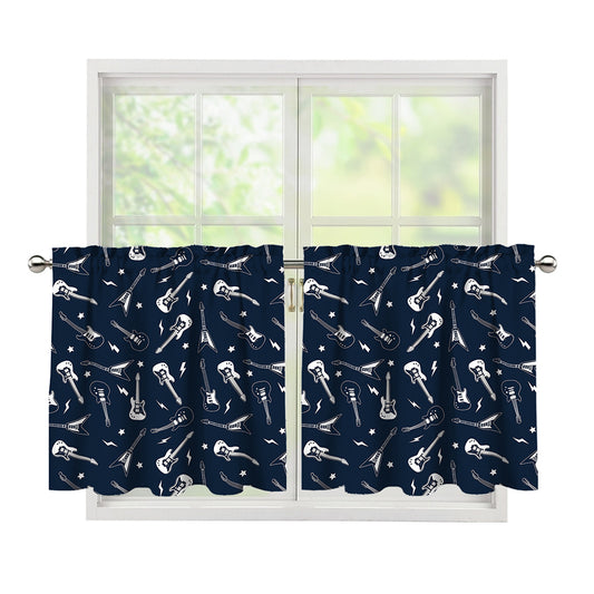 Electric Guitar Pattern Print Tier Curtains