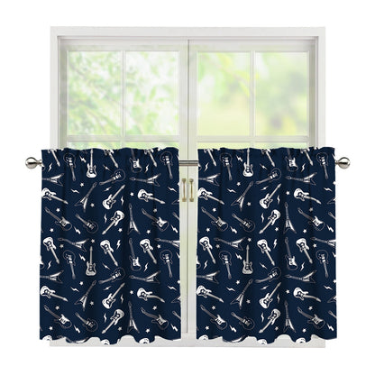 Electric Guitar Pattern Print Tier Curtains