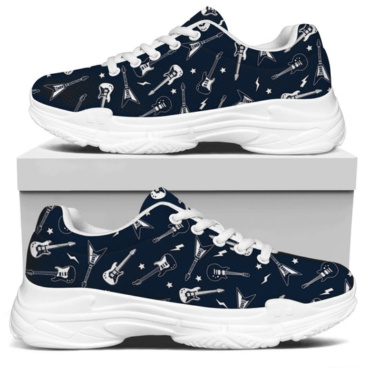 Electric Guitar Pattern Print White Chunky Shoes