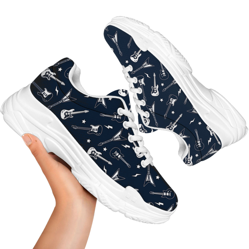 Electric Guitar Pattern Print White Chunky Shoes