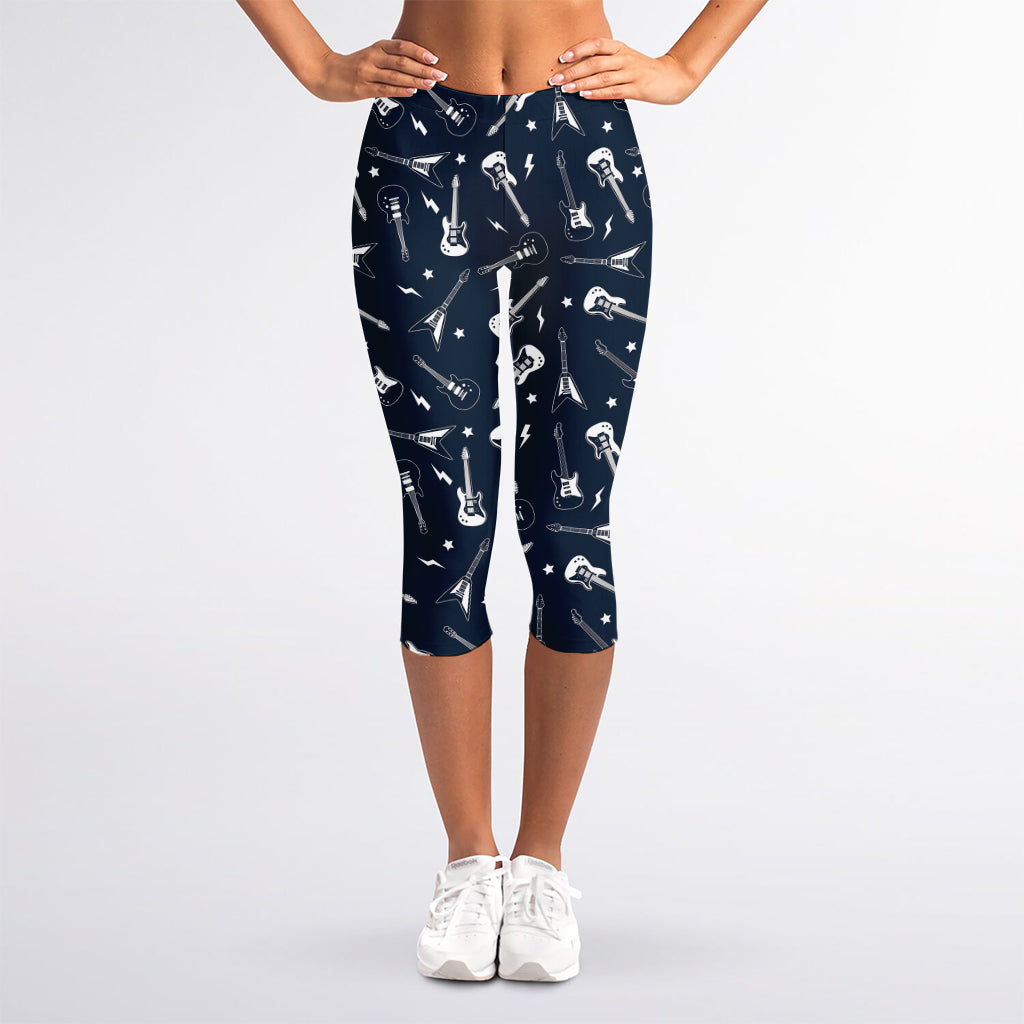 Electric Guitar Pattern Print Women's Capri Leggings