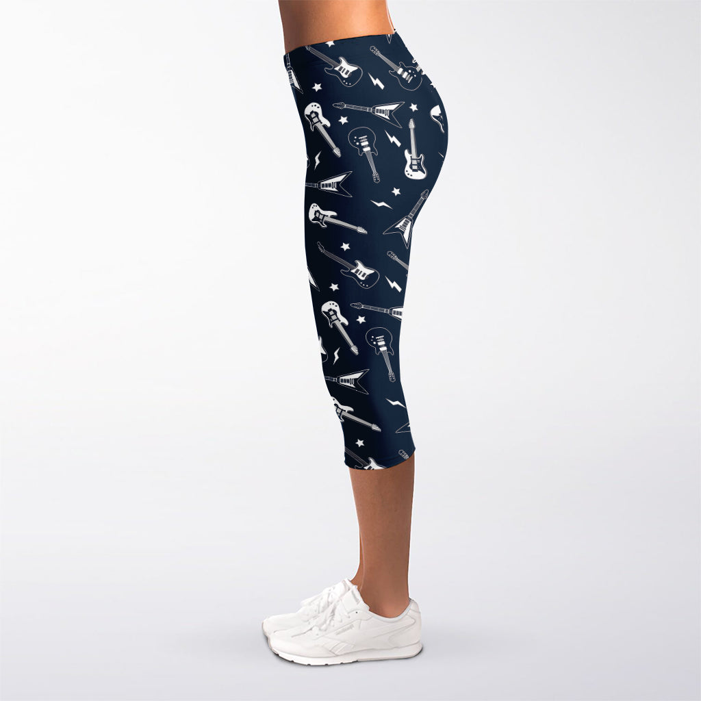 Electric Guitar Pattern Print Women's Capri Leggings