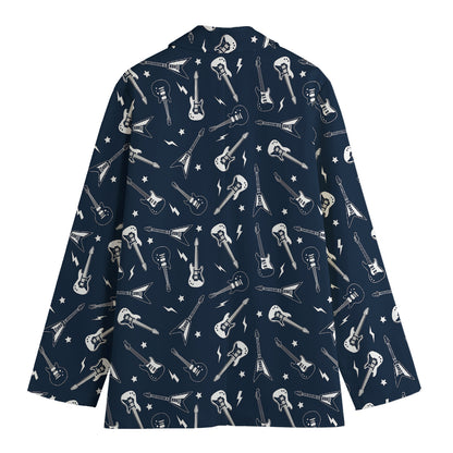 Electric Guitar Pattern Print Women's Cotton Blazer