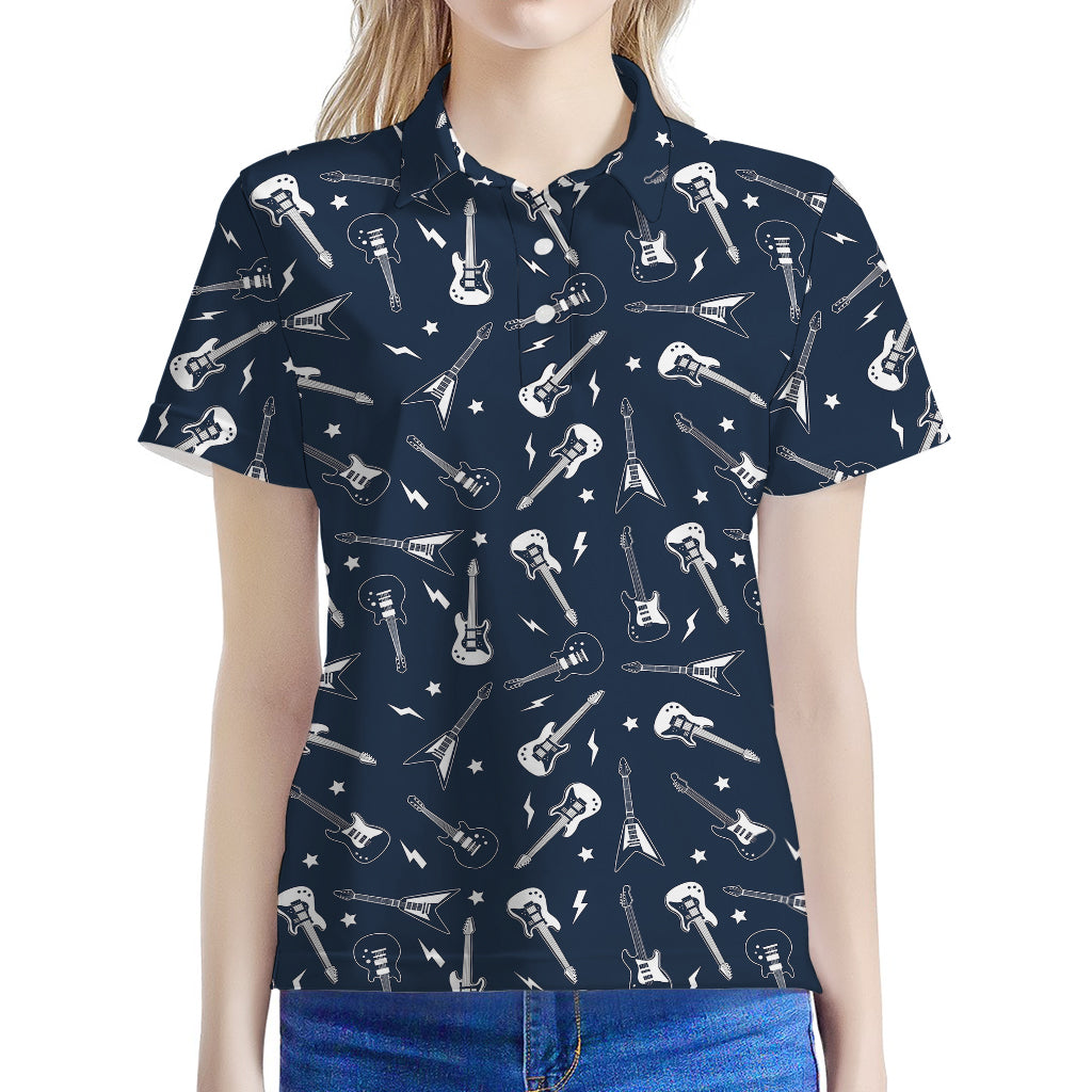 Electric Guitar Pattern Print Women's Polo Shirt