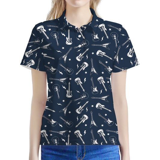 Electric Guitar Pattern Print Women's Polo Shirt