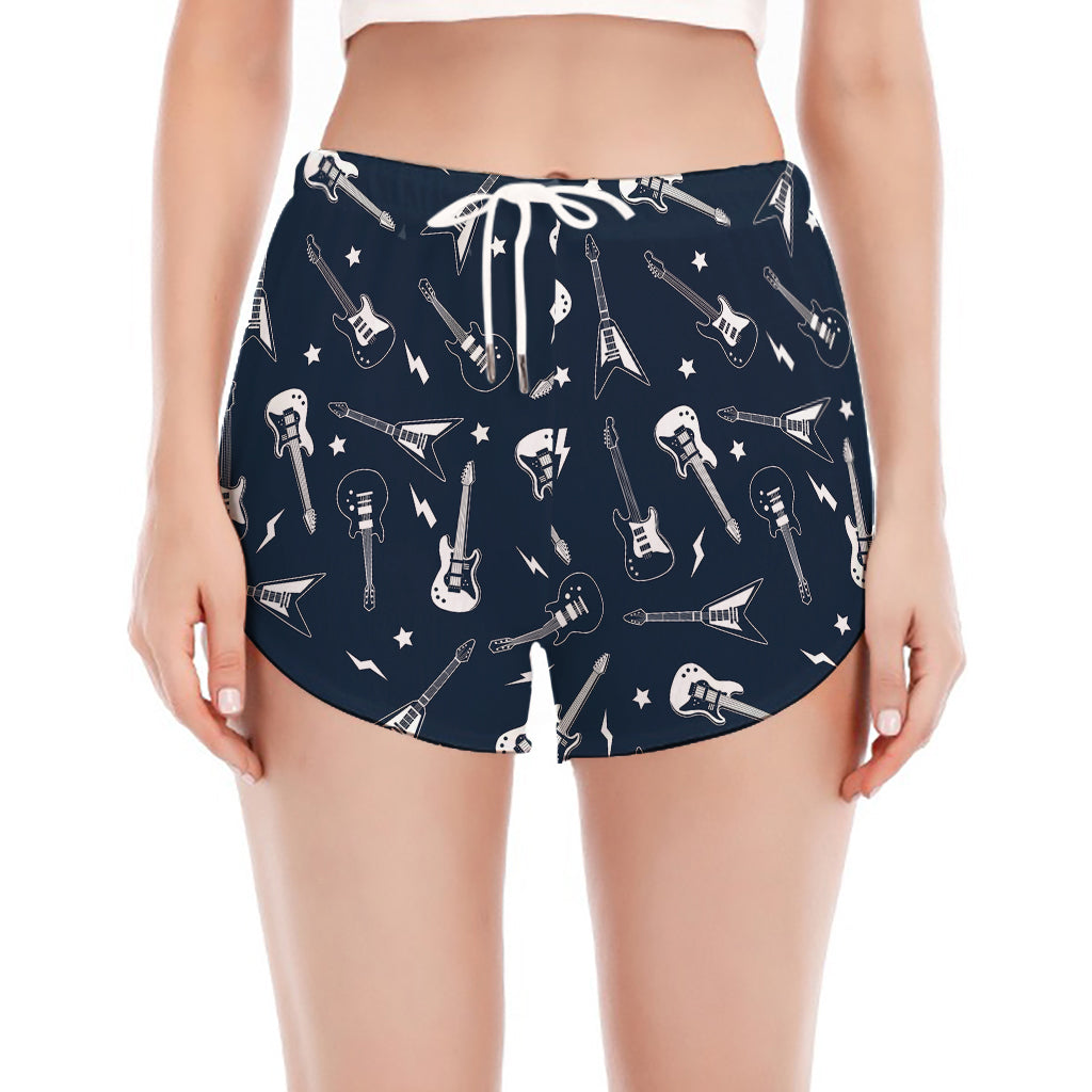 Electric Guitar Pattern Print Women's Split Running Shorts