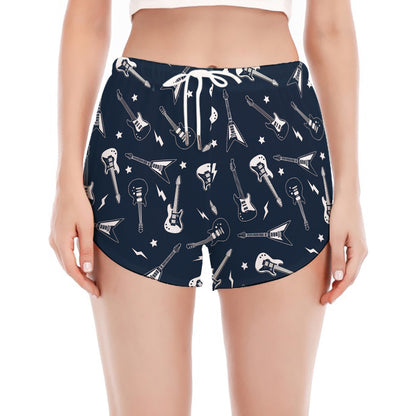 Electric Guitar Pattern Print Women's Split Running Shorts