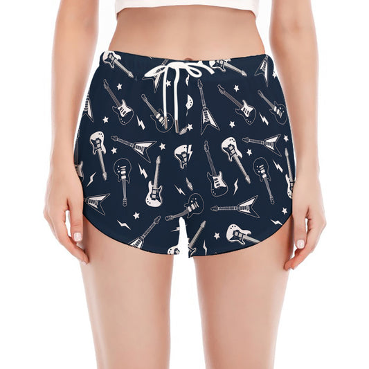 Electric Guitar Pattern Print Women's Split Running Shorts