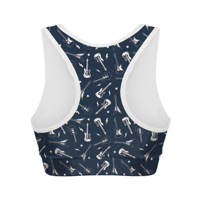 Electric Guitar Pattern Print Women's Sports Bra