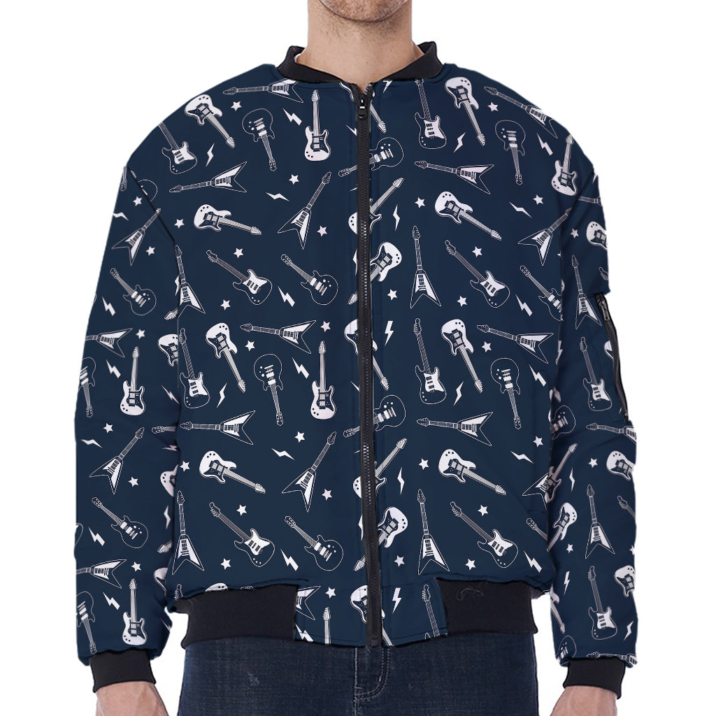 Electric Guitar Pattern Print Zip Sleeve Bomber Jacket