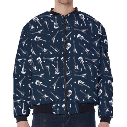 Electric Guitar Pattern Print Zip Sleeve Bomber Jacket