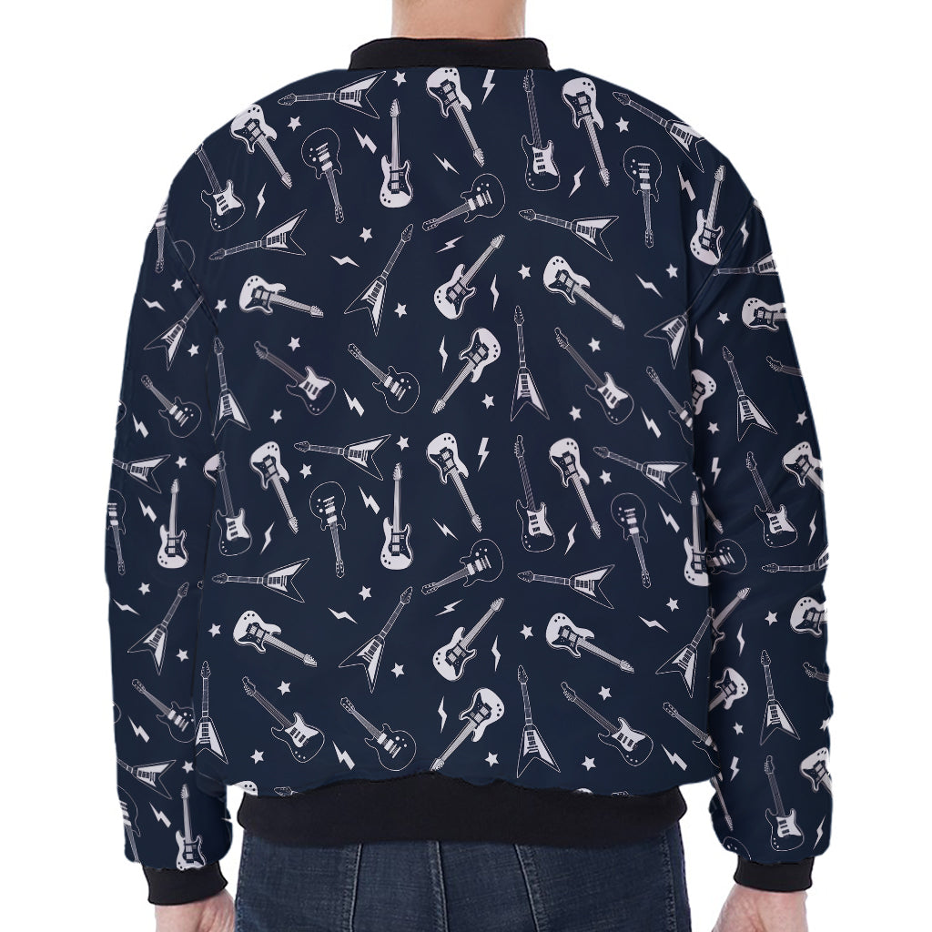 Electric Guitar Pattern Print Zip Sleeve Bomber Jacket