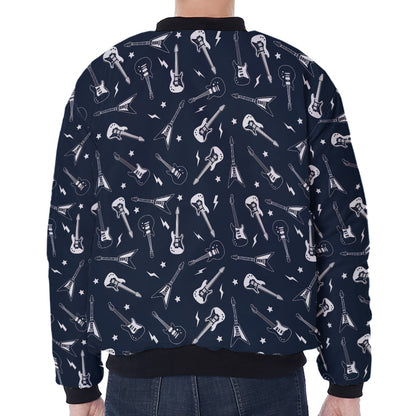 Electric Guitar Pattern Print Zip Sleeve Bomber Jacket
