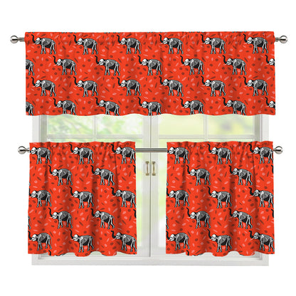 Elephant Skeleton X-Ray Pattern Print 3 Piece Kitchen Curtains