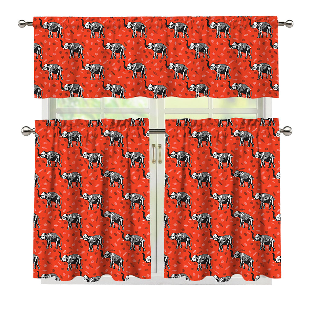 Elephant Skeleton X-Ray Pattern Print 3 Piece Kitchen Curtains