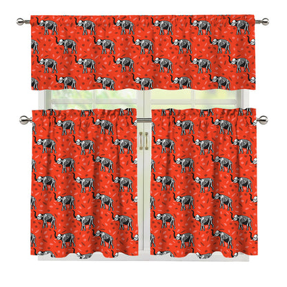 Elephant Skeleton X-Ray Pattern Print 3 Piece Kitchen Curtains