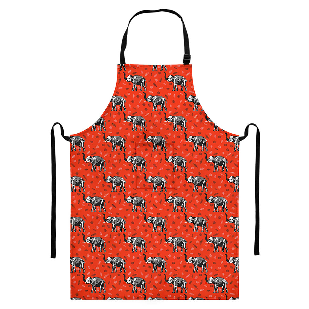 Elephant Skeleton X-Ray Pattern Print Bib Apron With Pocket
