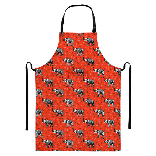 Elephant Skeleton X-Ray Pattern Print Bib Apron With Pocket
