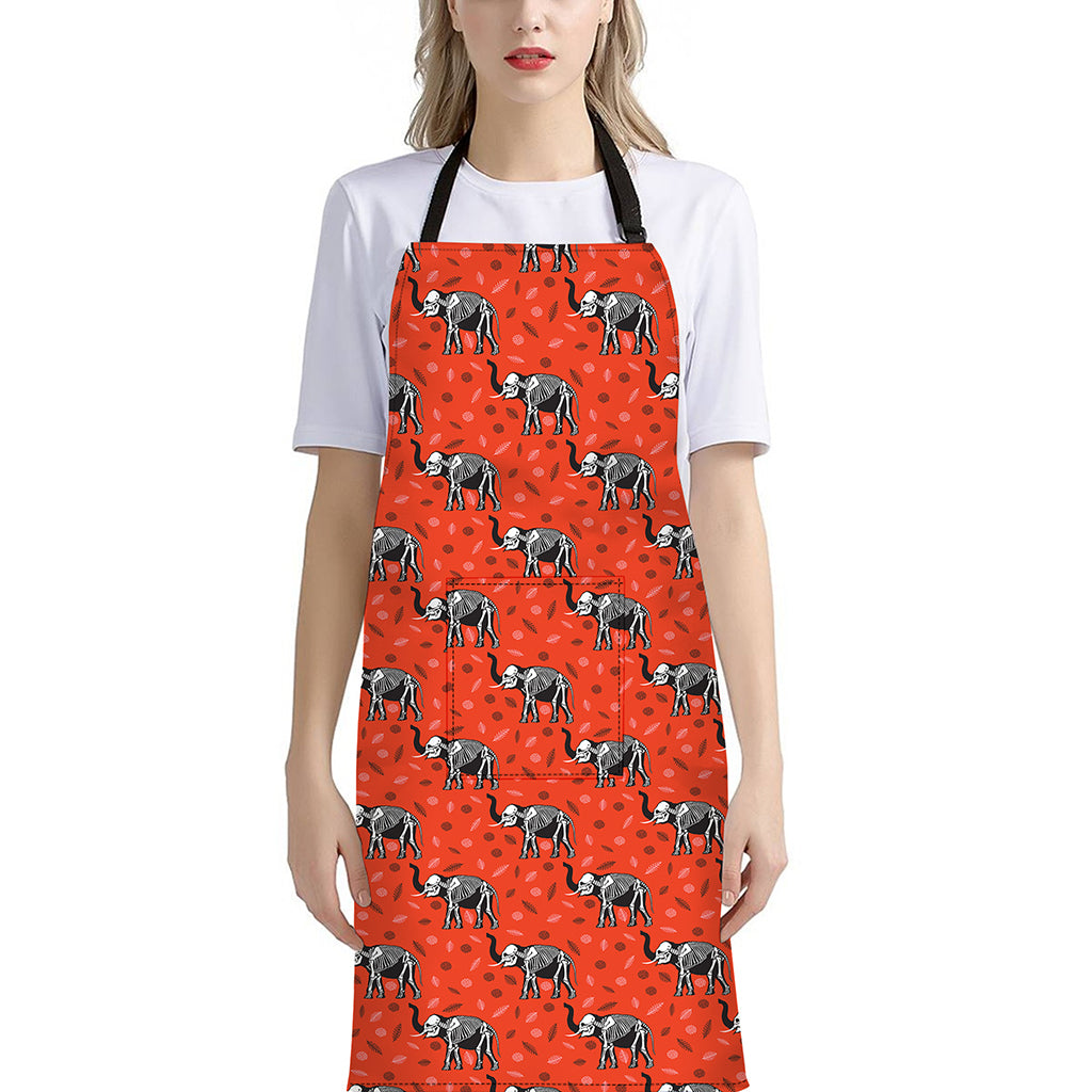 Elephant Skeleton X-Ray Pattern Print Bib Apron With Pocket