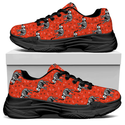 Elephant Skeleton X-Ray Pattern Print Black Chunky Shoes