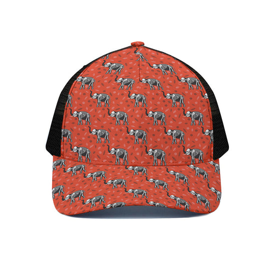 Elephant Skeleton X-Ray Pattern Print Black Mesh Trucker Cap